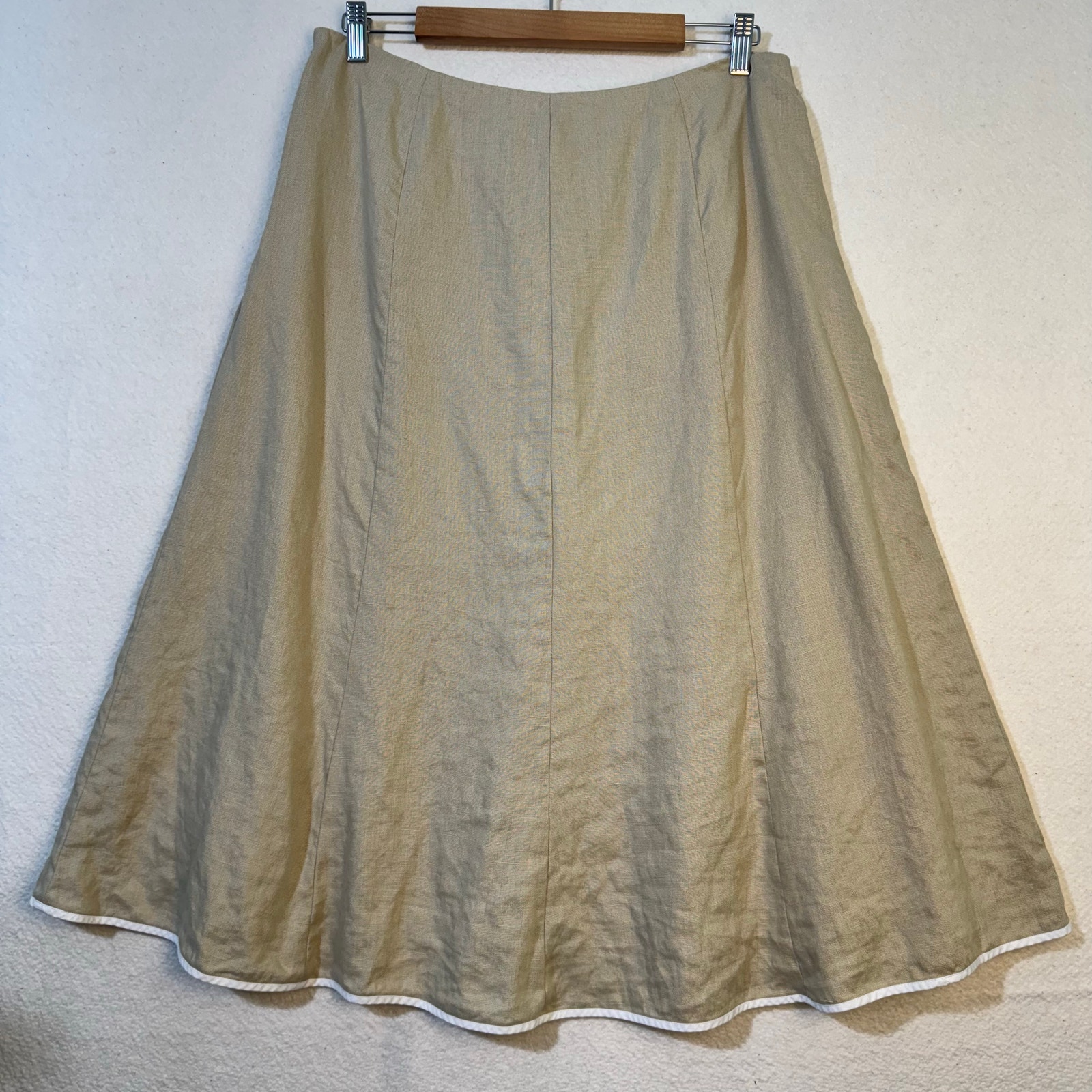Talbots Vtg Linen Blend Sleeveless Wrap Top & A-Line Skirt White Trim Set Wmn 14